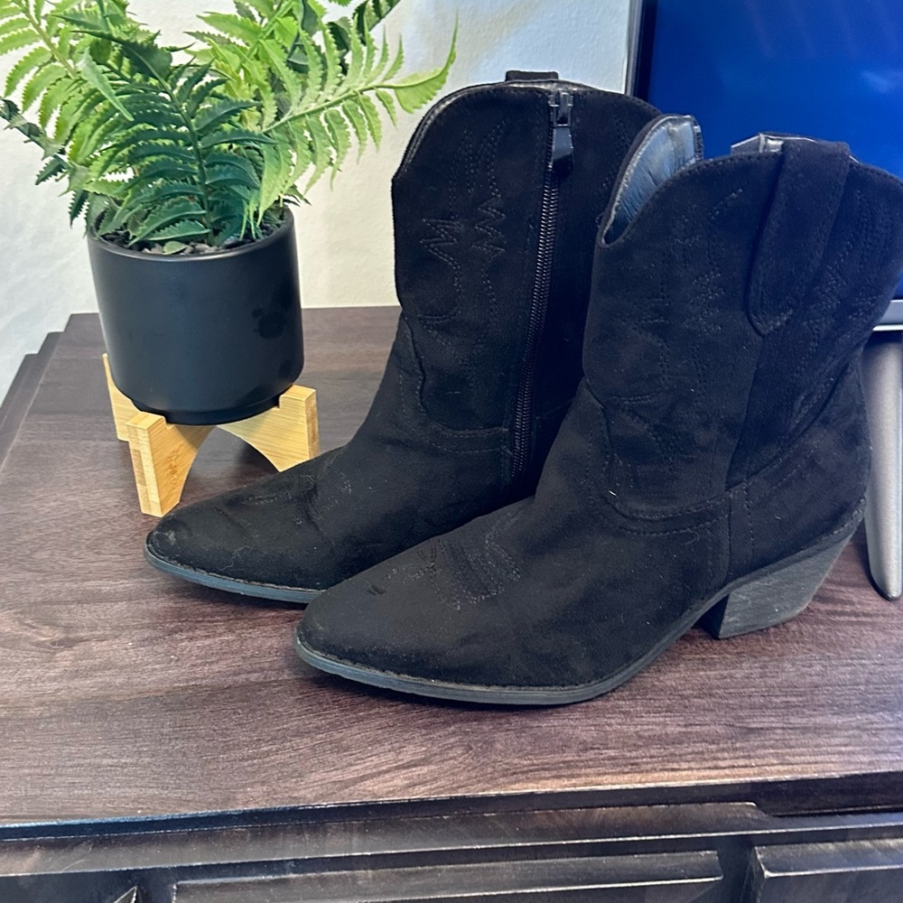 Black Suede Western Ankle Boots